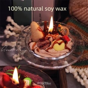 Ice Cream Sundae Scented Candle, 100% Natural Non-Toxic Soy Wax Aromatherapy Candle, Dessert Shaped Home Decor Gift