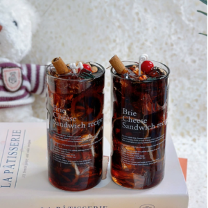 Ins Style Letter Print Glass Tumbler, Heat Resistant Iced Coffee Cup, Clear Drinking Glass for Home Office