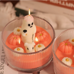 Halloween Ghost Pumpkin Scented Candle, Hand Poured Natural Soy Wax Aromatherapy Candle, Spooky Holiday Home Decor Gift