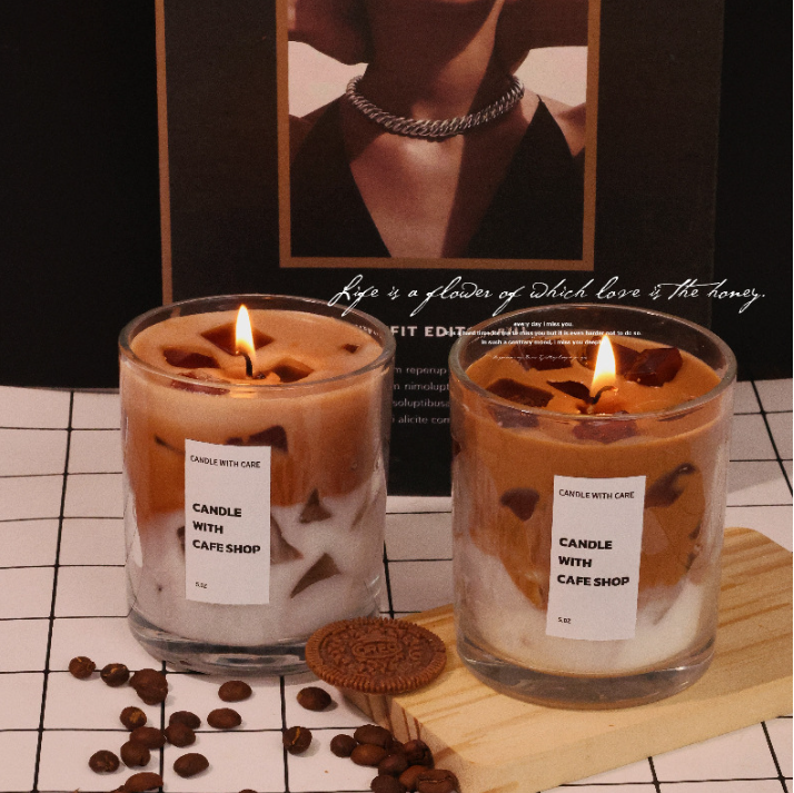 Iced Latte Coffee Scented Candle, Hand Poured Natural Soy Wax Aromatherapy Candle, Cafe Style Home Decor Gift