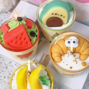Cute Watermelon Croissant Dessert Candle, Funny Cartoon Aroma Candle, Cozy Kawaii Kitchen Decor